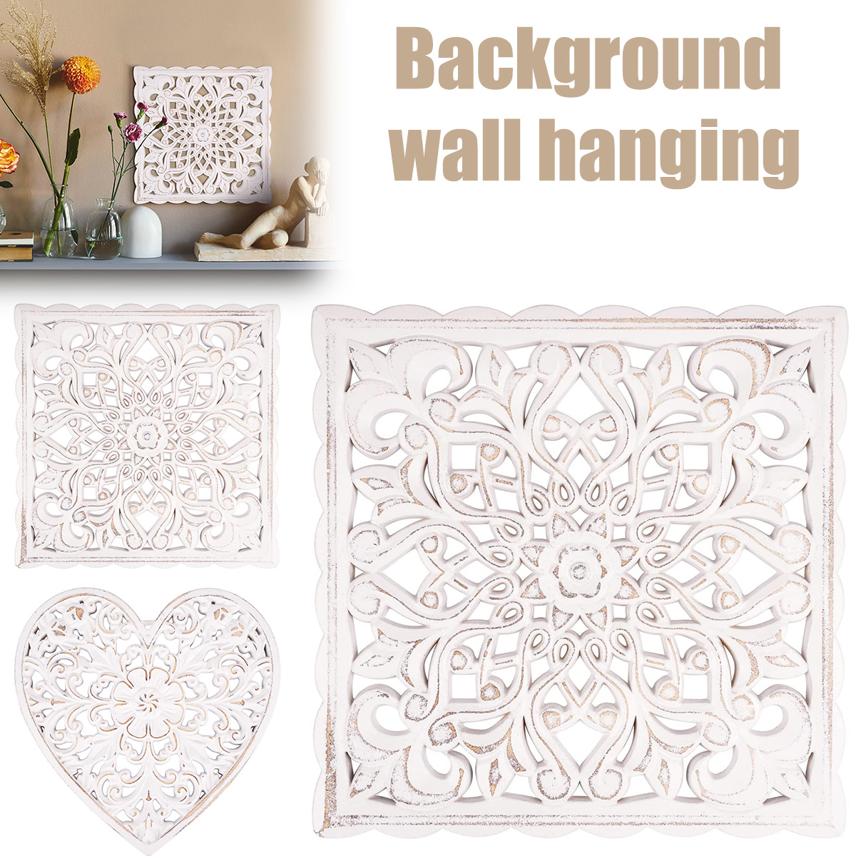 Flower Wall Panel - Wooden Wall Decor Floral Hollow Carved