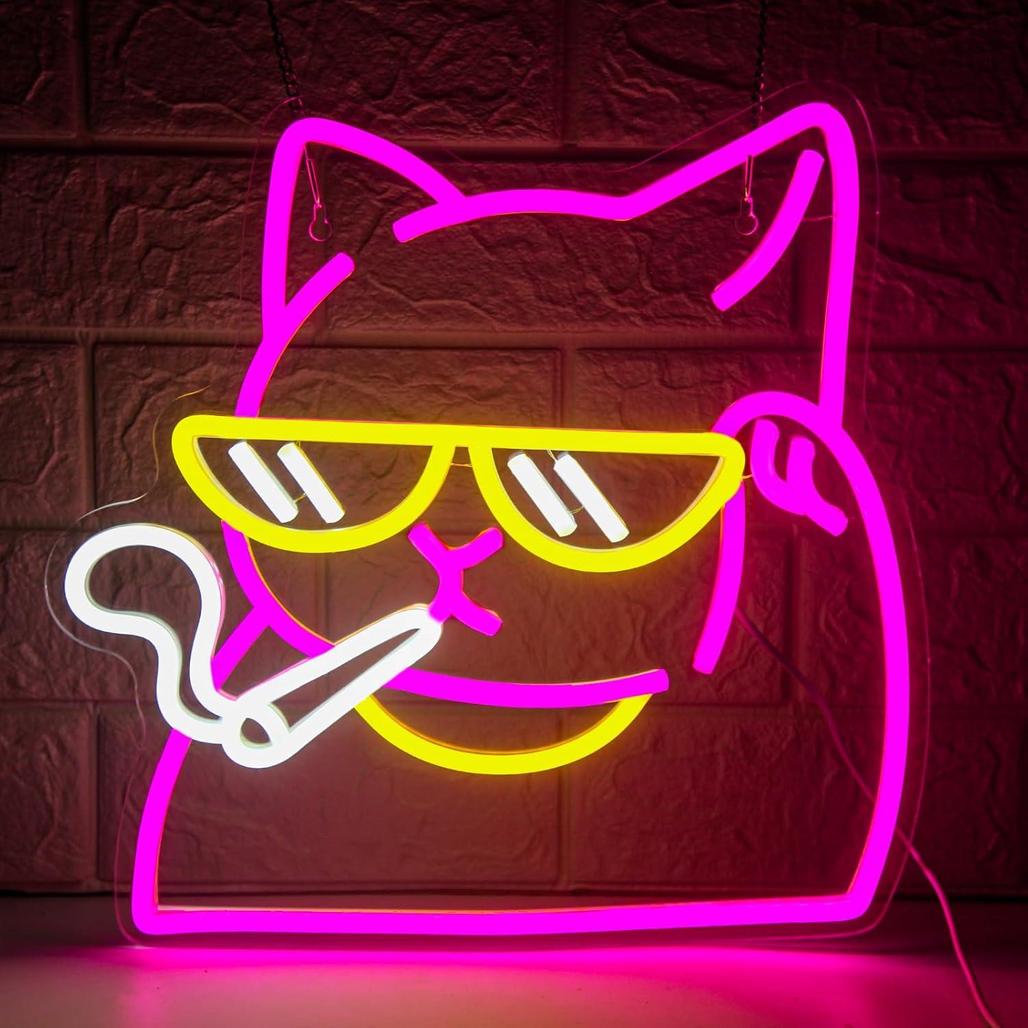 Neon Sign Party - Smoking Cat Neon Sign USB Powered