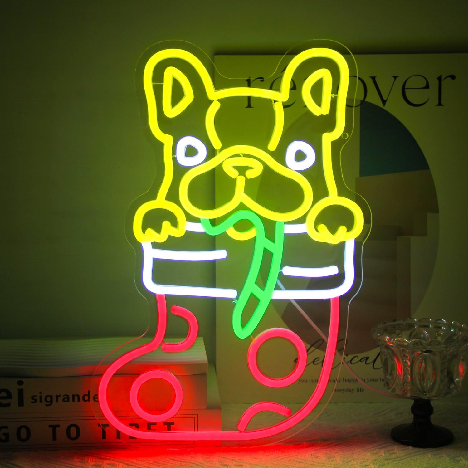 Neon Sign Party - French Bulldog Christmas Stocking Neon Sign