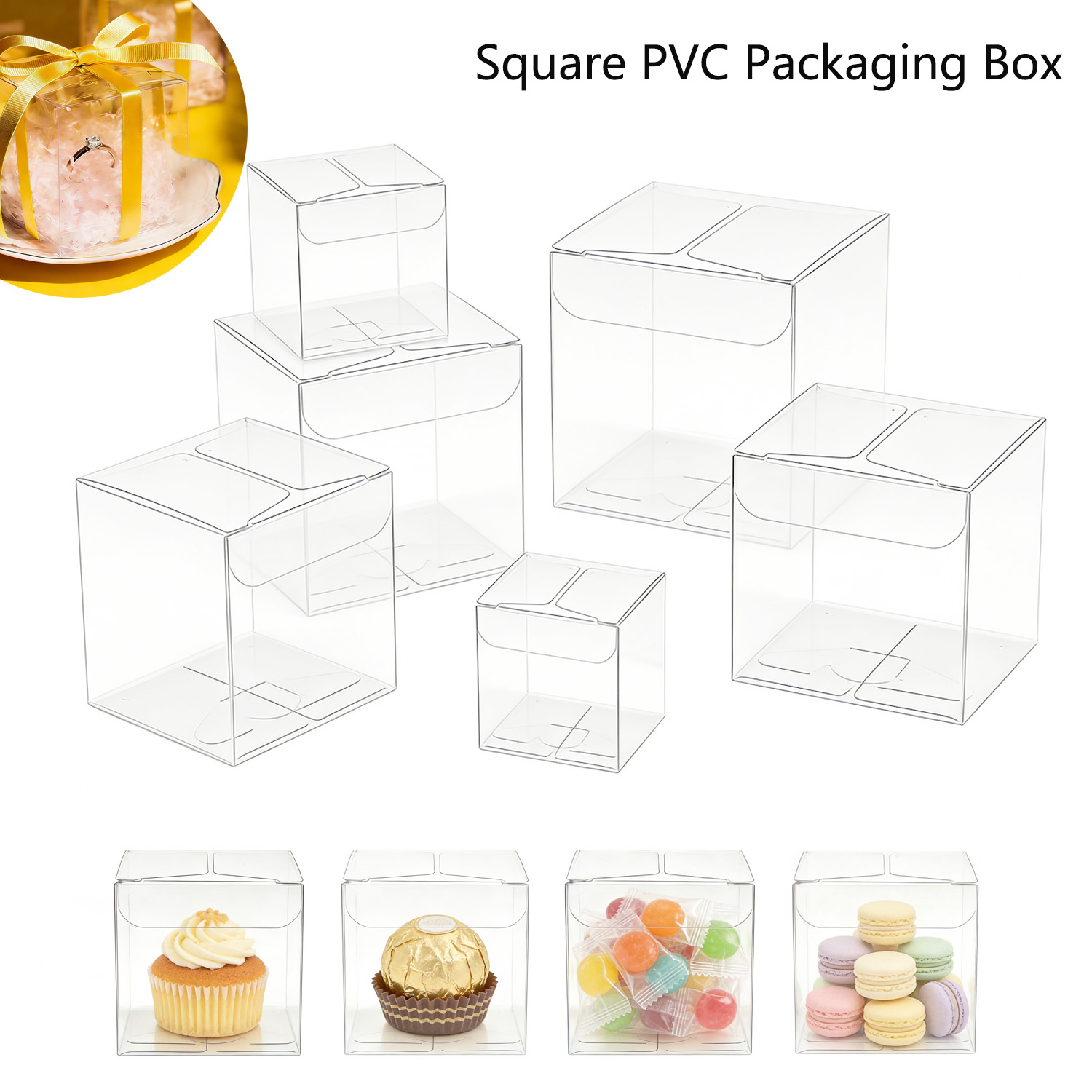10-50Pcs Square Clear PVC Fold - Event Party Box recension och pris