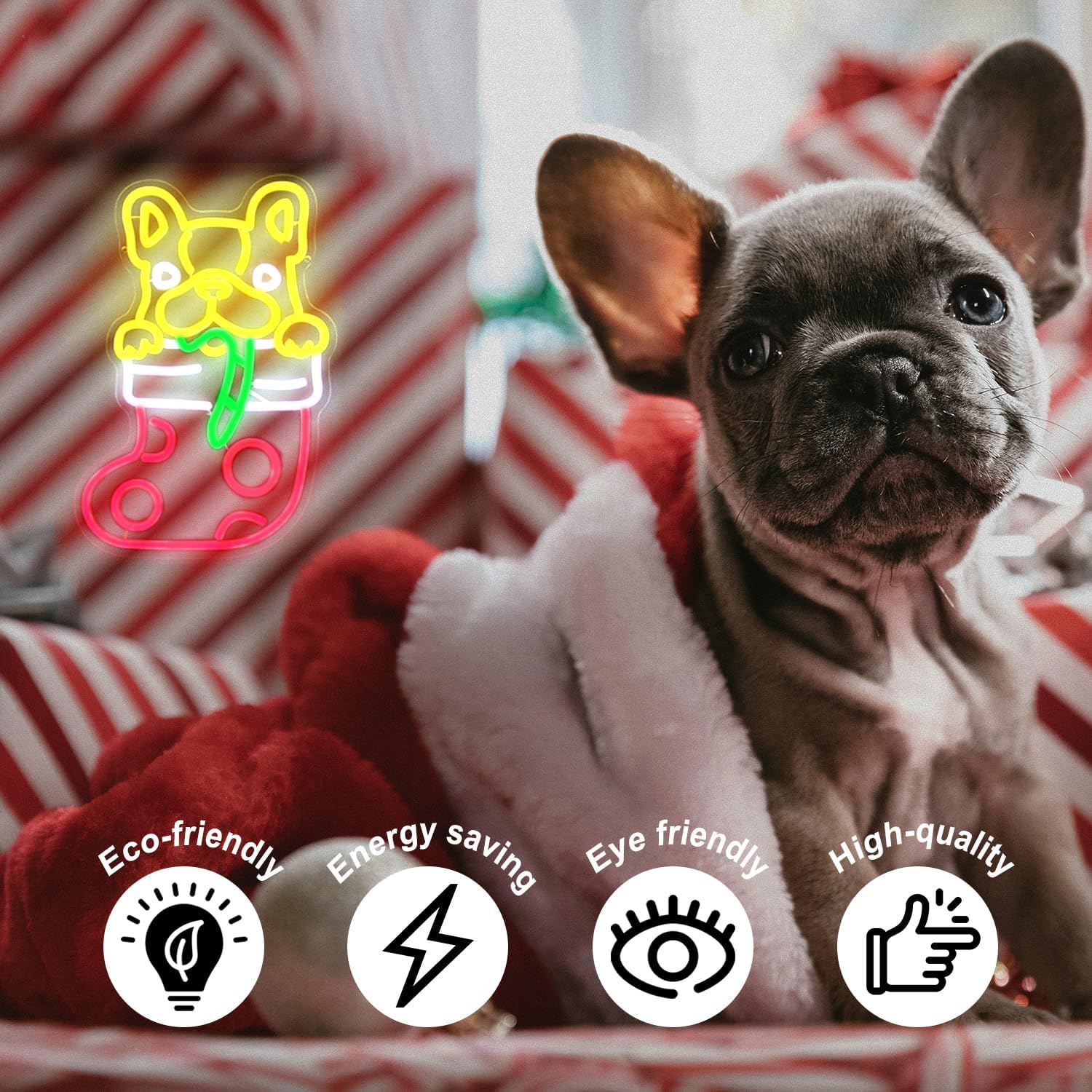French Bulldog Christmas Stock - Neon Sign Party recension och pris